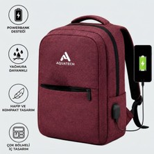 Str Store Bordo Laptop Sırt Çantası, Bilgisayar Korumalı Iç Bölmeli Notebook Çantası, Organizer Cepli ve USB Şarj Portlu
