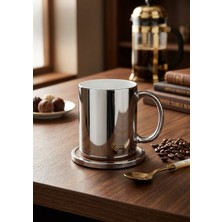 Elfi Gümüş Metalik Kupa Bardak - Metalik Görünümlü Porselen Mug