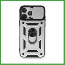 Soi Home iPhone 15 Pro Uyumlu Kılıf Pars Lens Yüzüklü Silikon - Gümüş Soı