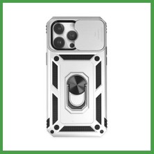Soi Home iPhone 14 Pro Uyumlu Kılıf Pars Lens Yüzüklü Silikon - Gümüş Soı