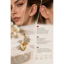 Lunexa 932 Ayar Gümüş 14K Altın Kaplama Zirkon Taşlı Unisex Hızma Küpe Çivi Halka Minimal Tragus Helix Modern TASARIM-309-9