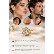 Lunexa 941 Ayar Gümüş 14K Altın Kaplama Zirkon Taşlı Unisex Hızma Küpe Çivi Halka Minimal Tragus Helix Modern TASARIM-309-18