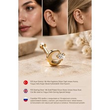 Lunexa 938 Ayar Gümüş 14K Altın Kaplama Zirkon Taşlı Unisex Hızma Küpe Çivi Halka Minimal Tragus Helix Modern TASARIM-309-15
