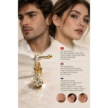 Lunexa 937 Ayar Gümüş 14K Altın Kaplama Zirkon Taşlı Unisex Hızma Küpe Çivi Halka Minimal Tragus Helix Modern TASARIM-309-14