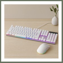 Bezos USB Kablolu Oyuncu Klavye ve Mouse Seti - Beyaz Rgb Bezos1