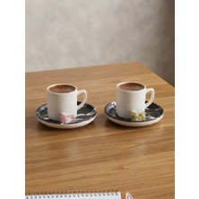 Elista Modern Mermer Desenli 2 Kişilik Lüks Türk Kahvesi Fincan Takımı - Siyah Beyaz Sunum Seti