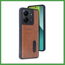 Soi Home Redmi 13C Uyumlu Kılıf Sara Kartvizitli Deri Kılıf - Taba Soı