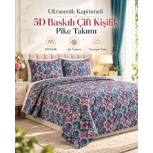 Bade Ultrasonik Kapitoneli 5d Baskılı Çift Kişilik Pike Takımı – 3 Parça