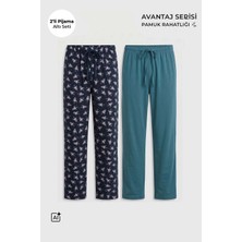 Mısırlı Pamuklu Erkek Ikili Alt Pijama Baskılı Siyah-Petrol Yeşil
