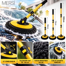 Mersi Shop Teleskopik Saplı Oto Yıkama Fırçası 50-102 cm Ayarlanabilir Mikrofiber Araç Camı Kaporta Temizleme Fırçası