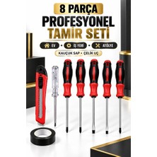 8 Parça Tornavida Tamir Seti Kontrol Kalemi Maket Bıçağı ve Izole Bant Seti