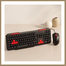Bezos USB Kablolu Klavye Mouse Set - Kırmızı Tuşlu Q Klavye 1600 Dpı 22