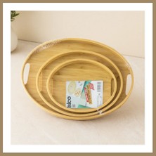 Bezos Oval Bambu Ahşap Tepsi Seti 3'lü (20X29, 26X36, 31X45 Cm) 22