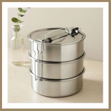 Bezos 3 Katlı Çelik Sefer Tası 16 cm - Yemek Taşıma Kabı 22