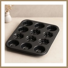 Bezos 12 Gözlü Metal Muffin Kek Kalıbı - Siyah 22