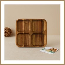Bezos Akasya Ahşap 4 Bölmeli Kare Servis Tepsisi 20X20X1.4 cm 22