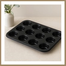 Bezos 12 Gözlü Metal Muffin Kek Kalıbı - Siyah (Düz) 22