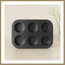 Bezos 6 Gözlü Siyah Metal Muffin Kalıbı 22