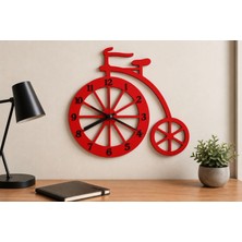 Rokh 🚲 Vintage Bisiklet Tasarımlı Duvar Saati 38X38 cm | Kırmızı Mdf Dekoratif Saat | Siyah Rakamlı Sessiz Mekanizmalı Retro Duvar Dekoru