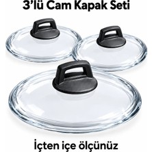 Arcak2 22 cm 24 cm 26 cm Tencere Cam Kapağı Ekonomik 3 Lü Set