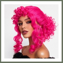 Bezos Neon Pembe Bukleli Kıvırcık Cosplay Peruğu - Içi Astarlı Bezos1