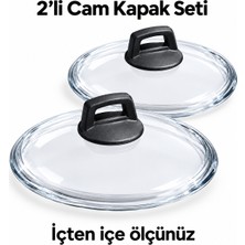 22 cm ve 26 cm  Tencere Cam Kapağı Ekonomik 2 Li Set