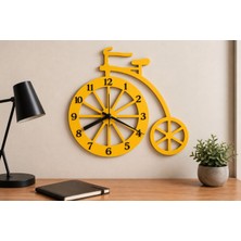 Rokh 🚲 Vintage Bisiklet Duvar Saati 38X38 cm | Sarı Mdf Dekoratif Saat | Siyah Rakamlı Sessiz Mekanizmalı Retro Duvar Dekoru