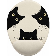 Hamiki Sevimli Siyah Beyaz Kediler Bilek Destekli Mouse Pad Ergonomik Kaymaz Taban Mousepad Fare Altlığı
