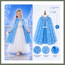 Bezos Kar Tanesi Desenli Mavi Elsa Pelerini - Astarlı Frozen Pelerini 85 cm Bezos1