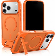 CoverZone iPhone 13 ile Uyumlu Magforce Magsafe ile Uyumlu Standlı Kılıf, Güçlü Manyetik Halka, 0°-80° Katlanabilir Stand, Tpu Kenar, Sert Pc Arka Panel, Kamera Korumalı, Darbe Emici Turuncu