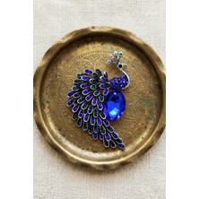BB Bi Butik Shop Mavi Kristal Taşlı Tavus Kuşu Broş | Gümüş Renk Vintage Yaka Iğnesi