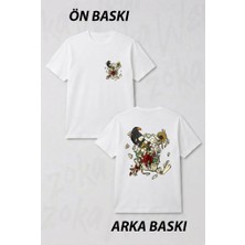 Zoka Wear Iskelet Karga Gul Cicek Tasarim2 Ön ve Sırt Baskılı Tişört
