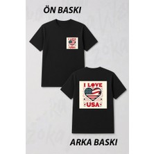 Zoka Wear I Love America Tasarim Ön ve Sırt Baskılı Tişört