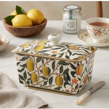 William Morris Desenli Porselen Tereyağlık – Kapaklı Limon Desenli Tereyağı Kabı ve Kahvaltılık 16X10X10 cm