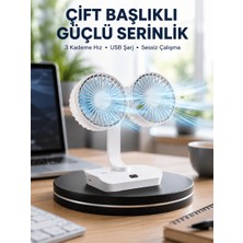 Dolozena Sessiz Çalışan USB Şarjlı Çift Kafalı Masaüstü Fan – Ev ve Ofis Için