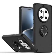 HANPORIUM Honor Magic 7 Lite Uyumlu Kılıf Yüzüklü Standlı Extra Darbe Koruma Sert Silikon Kapak - Siyah