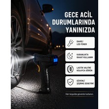 Dijital Lastik Şişirme Cihazı, Kablosuz Araç Hava Pompası, LCD Ekranlı, LED Fenerli, Otomatik Durdurmalı, USB Şarjlı Oto Lastik Pompası