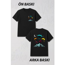 Zoka Wear Yamac Parasutu - Paragliding Baskili Unisex Siyah Tisort Ön ve Sırt Baskılı Tişört