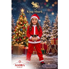 King Shark Kız Çocuk Noel Baba Yılbaşı Kostümü, Şapkalı Kemerli Yeni Yıl Kostümü