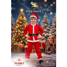 King Shark Erkek Çocuk Noel Baba Yılbaşı Kostümü, Şapkalı Kemerli Yeni Yıl Kostümü