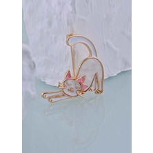 Pembe Kurdeleli Beyaz Esneyen Kedi Broş
