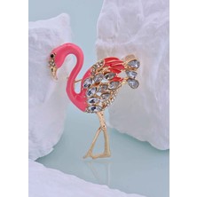 Pembe Flamingo Taşlı Broş