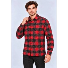Moda Şehri Erkek Ekose Kareli Batik Yıkamalı Şardonlu Uzun Kollu Regular Fit Oduncu Gömlek - Kırmızı