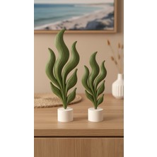 Ecolia Store 2'li Dekoratif Yaprak Biblo Seti - Yeşil Bitki Figürlü Masa Üstü Raf Konsol Salon Ev Dekoru