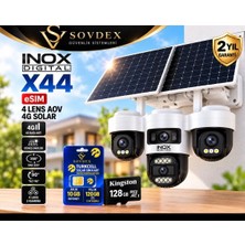 INOX DIGITAL X44 4 Lens AOV 4G Solar Güvenlik Kamerası | eSIM | 10 GB Aylık 120 GB Yıllık İnternet | Kingston 128 GB Hafıza Kartı | 2 Yıl Garanti