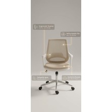 Ofis Yap Ergonomik Fileli Çalışma Koltuğu - Krem/beyaz Bel Destekli Ofis Sandalyesi