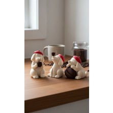 Ecolia Store 3'lü Kahve Köşesi Köpek Biblo Seti - Kahve Temalı Masa Üstü Raf Süsü Mutfak Dekoru