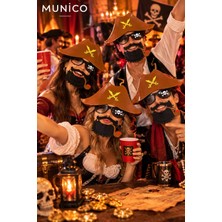 Munico Korsan Kostümü Tamamlayıcı Gözlük Şapka Sakal Bıyık Pipolu Maskeli Balo Aksesuarı