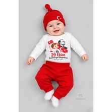 Babyden's Ilk 29 Ekim Cumhuriyet Bayramım Baskılı 3'lü Bebek Takımı 100 Pamuk Uzun Kollu Çıtçıtlı Body Pantolon Bere Seti