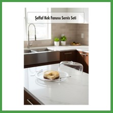 Soi Home Şeffaf Akrilik Kek Fanusu ve Servis Seti ? 33 x 39 x 14 cm (4 Parça) Soı